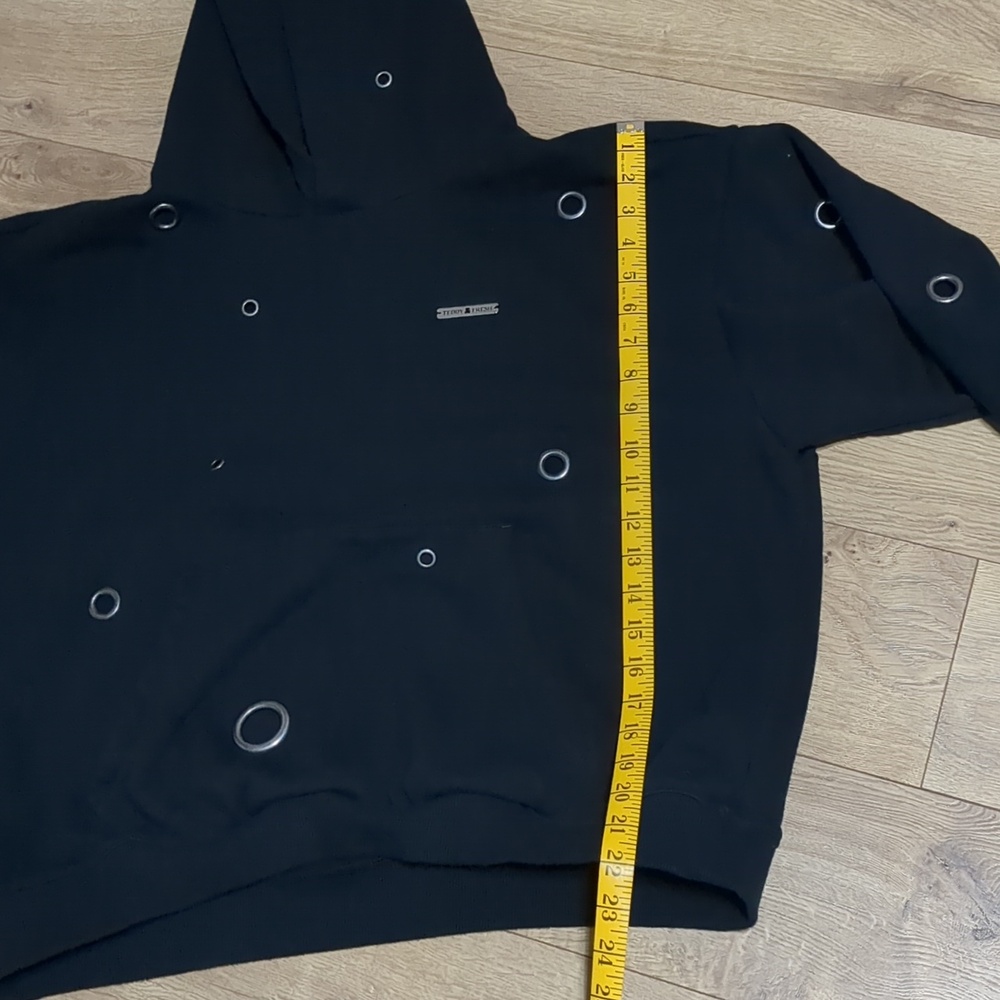 Teddy Fresh Black Pullover Unisex Hoodie Grommet Accents Streetwear Style Size L - Picture 6 of 8